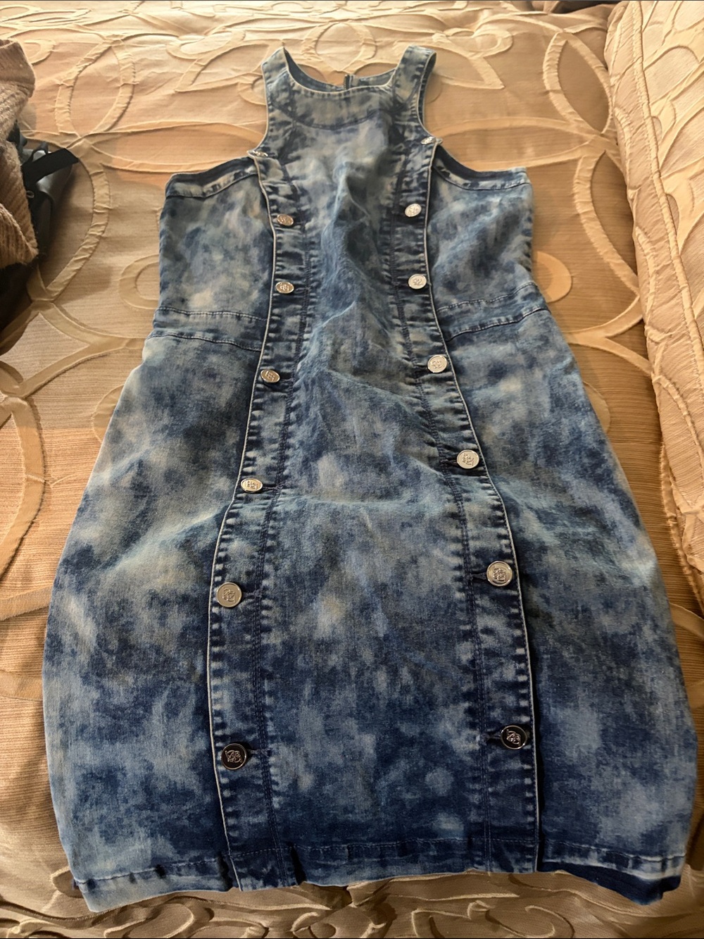 bebe Blue Acid-Wash Denim Button-Front Dress